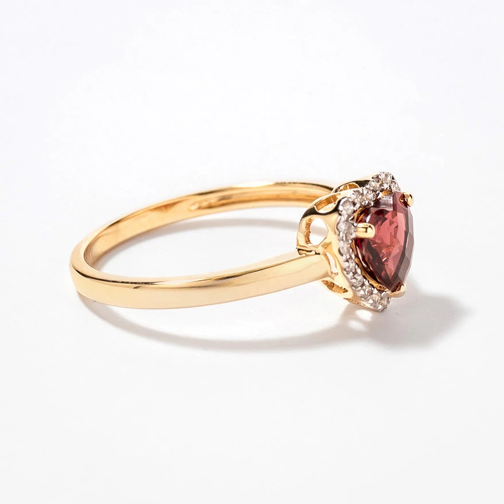 10K Yellow Gold Heart Garnet Ring