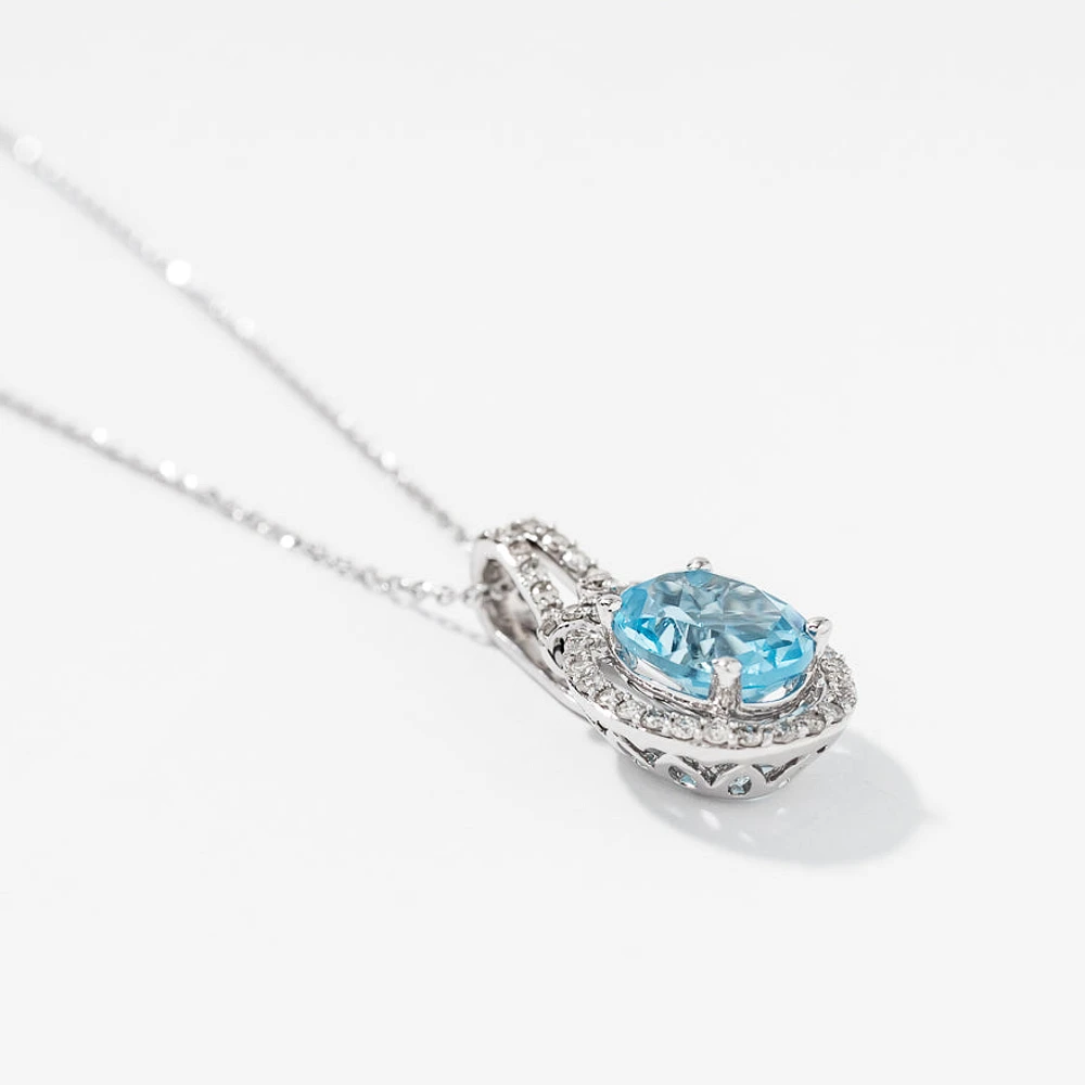 Blue Topaz Pendant Necklace in 10K White Gold