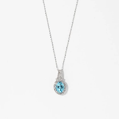 Blue Topaz Pendant Necklace in 10K White Gold