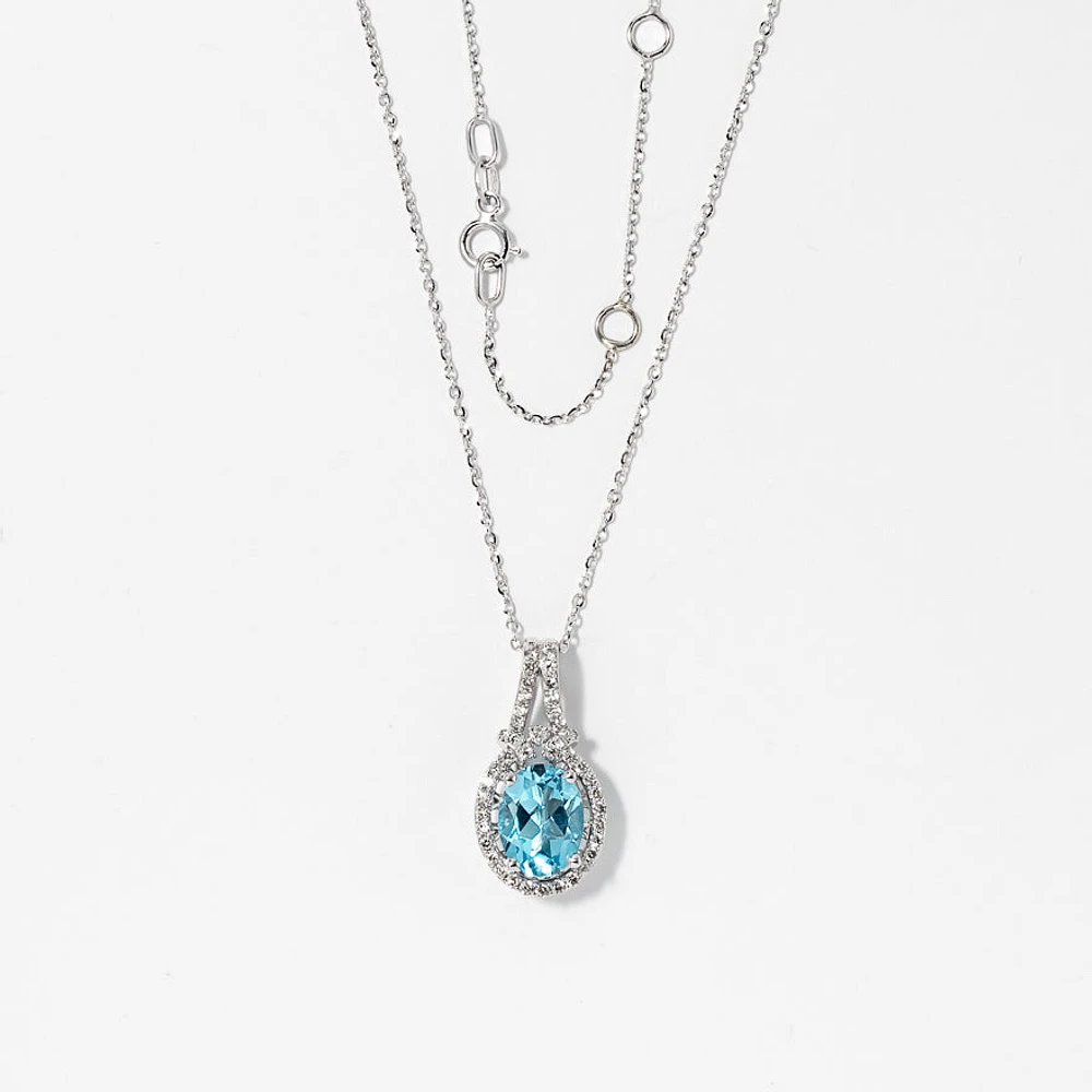 Blue Topaz Pendant Necklace in 10K White Gold