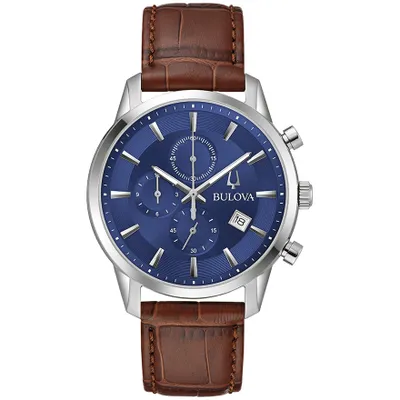 Bulova Sutton Blue Dial Leather Strap Men's Watch | 96B402