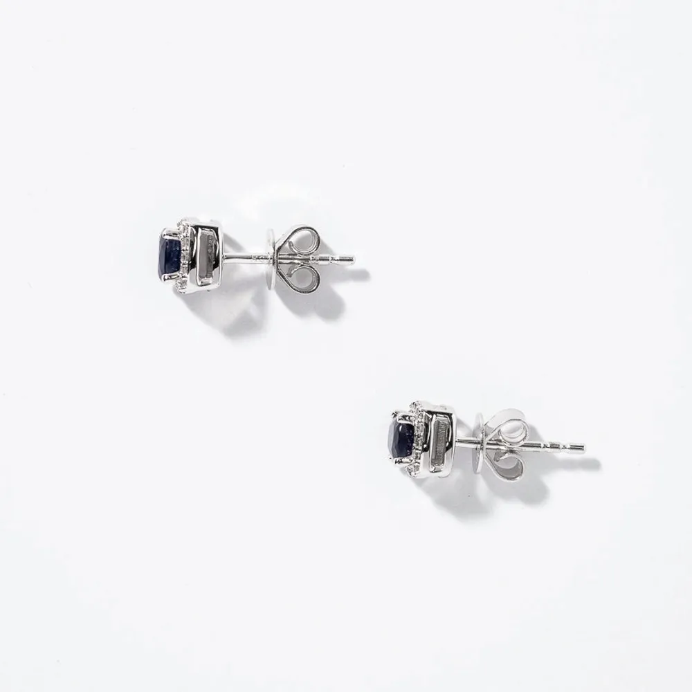 Sapphire Stud Earrings with Diamond Accents in 10K White Gold