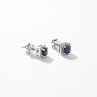 Sapphire Stud Earrings with Diamond Accents in 10K White Gold