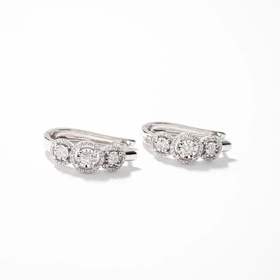 Diamond Cluster Hoop Earrings in 10K White Gold (0.75 ct tw)