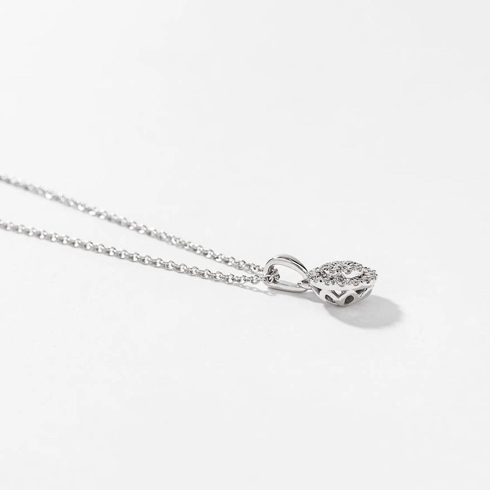 Diamond Cluster Necklace in 10K White Gold with Chain (0.17ct tw)