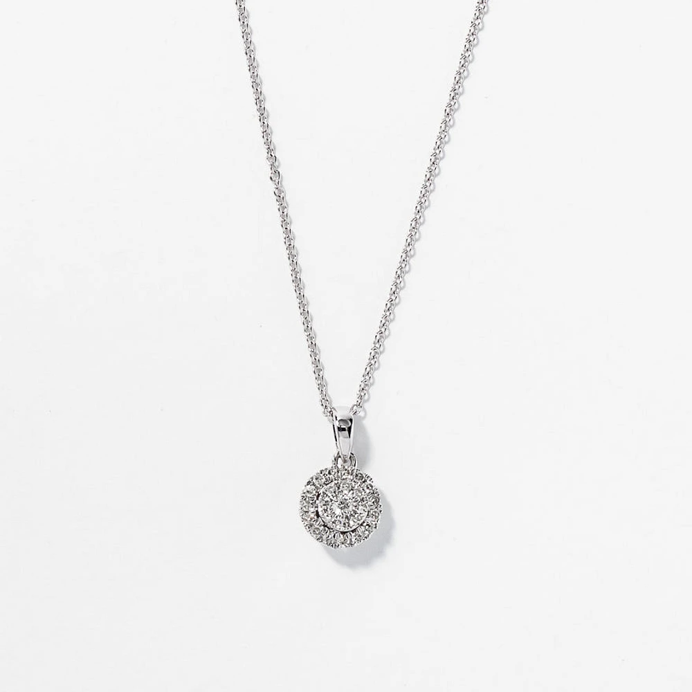 Diamond Cluster Necklace in 10K White Gold with Chain (0.17ct tw)