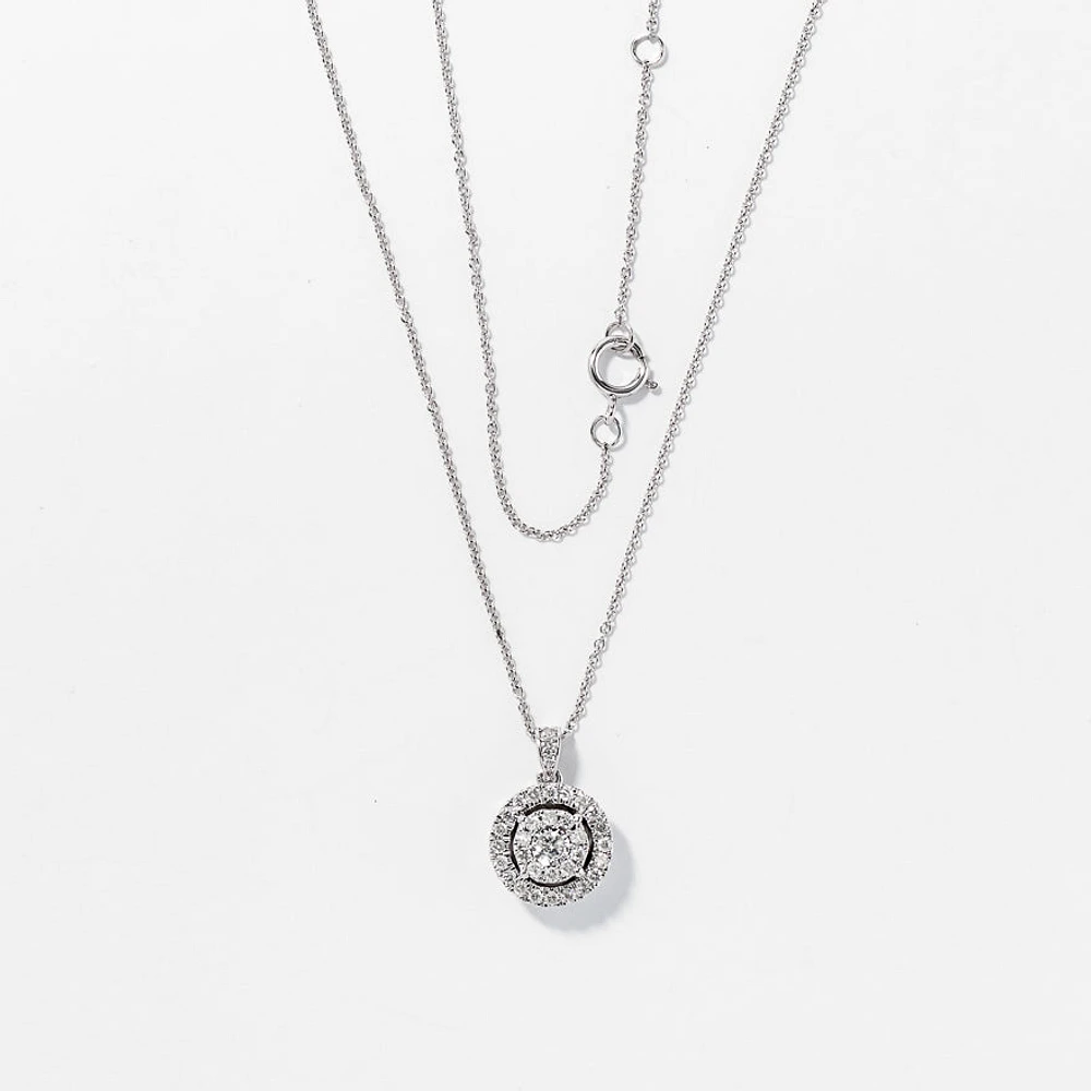 Double Halo Diamond Necklace in 10K White Gold with Chain (0.38ct tw)