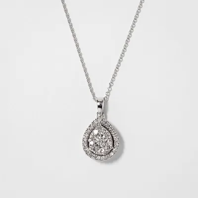 Pear Shaped Diamond Cluster Necklace in 10K White Gold (0.35ct tw)