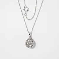 Pear Shaped Diamond Cluster Necklace in 10K White Gold (0.35ct tw)