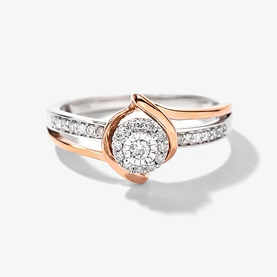 Petite Cluster Centre Ring 10K White and Rose Gold (0.15ct tw)