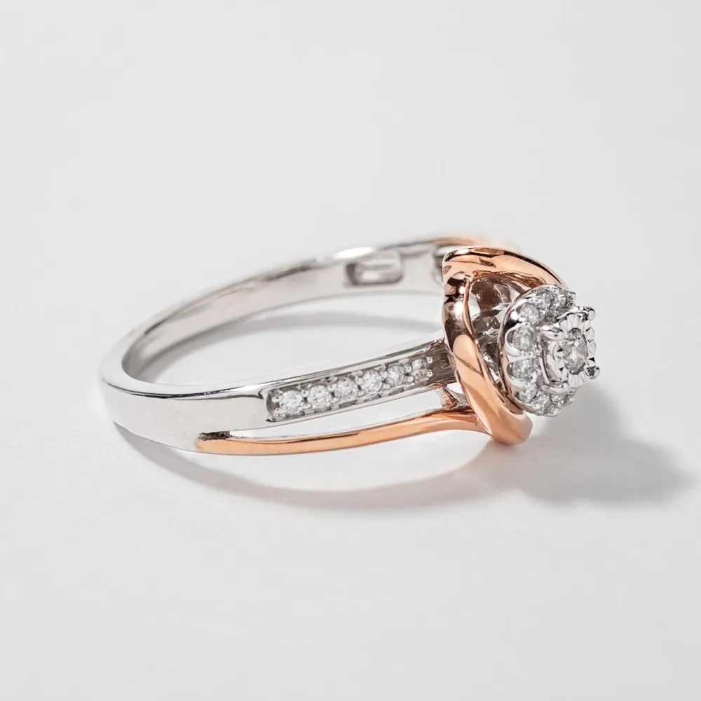 Petite Cluster Centre Ring 10K White and Rose Gold (0.15ct tw)