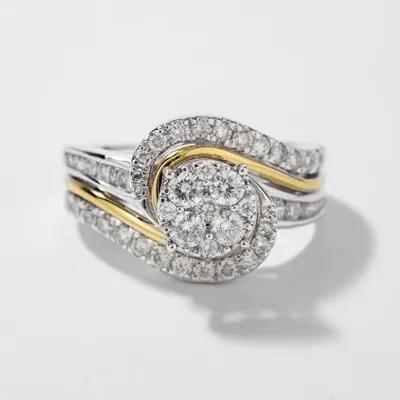 One Carat Diamond Cluster Ring 10K White and Yellow Gold (1.00ct tw