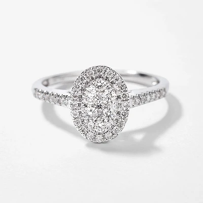 Oval Diamond Cluster Ring 10K White Gold (0.40ct tw)