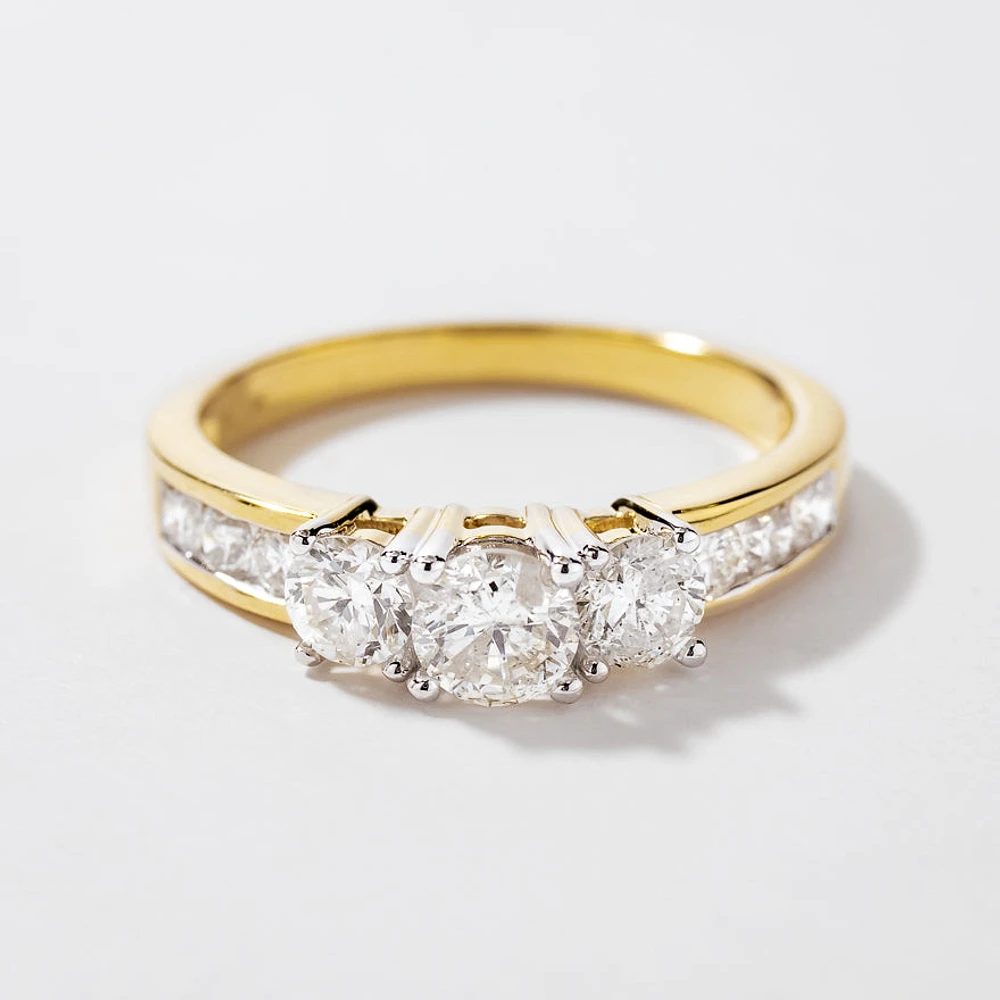 Three-Stone Diamond Engagement Ring 10K Gold (0.95 ct tw