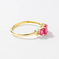 Three Stone Ruby Ring 10K Yellow Gold