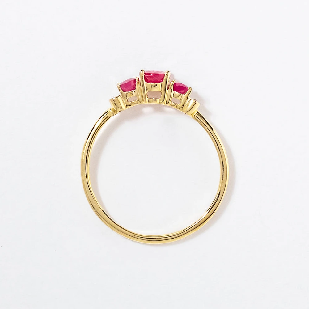 Three Stone Ruby Ring 10K Yellow Gold