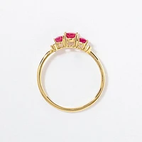 Three Stone Ruby Ring 10K Yellow Gold