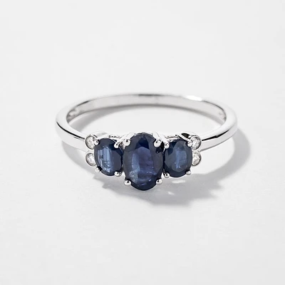 Three Stone Sapphire Ring 10K White Gold