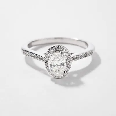 Oval Cut Diamond Engagement Ring 14K White Gold (0.75 ct tw)