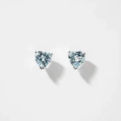 Heart Shape Aquamarine Stud Earrings in 14K White Gold