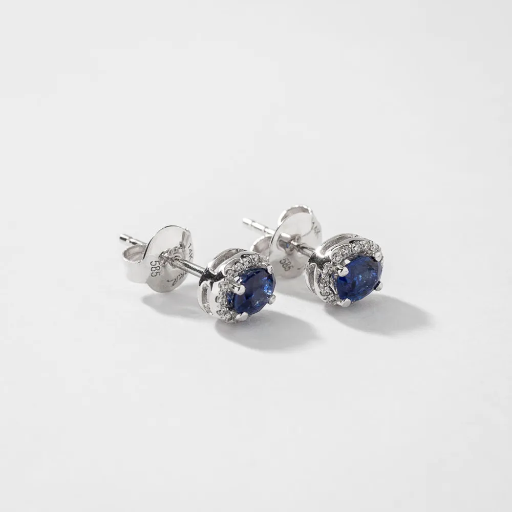 Sapphire Earrings with Diamond Accents in 14K White Gold