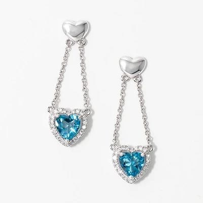 Heart Shape Blue Topaz Earrings in 10K White Gold