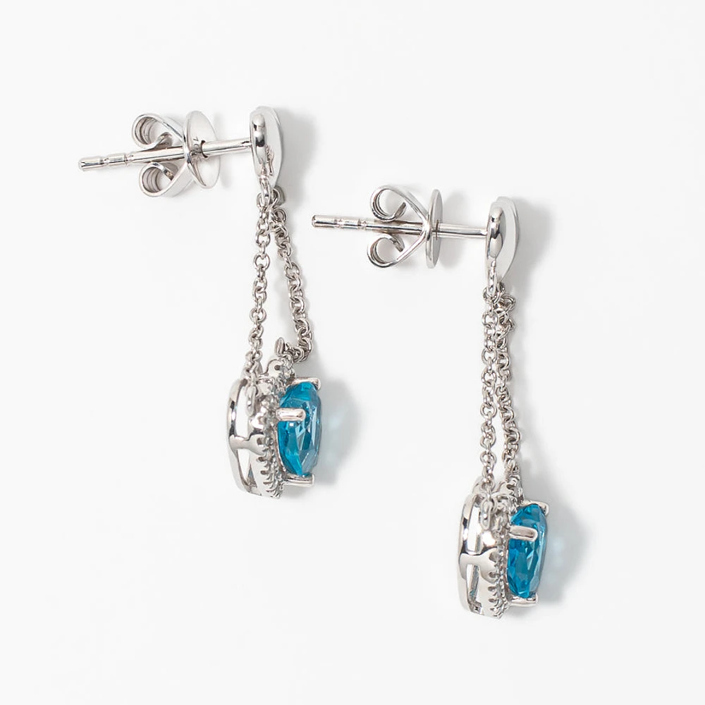 Heart Shape Blue Topaz Earrings in 10K White Gold