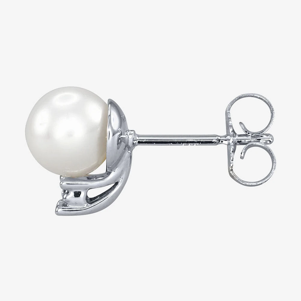Pearl Earrings with Diamond Accents in 14K White Gold