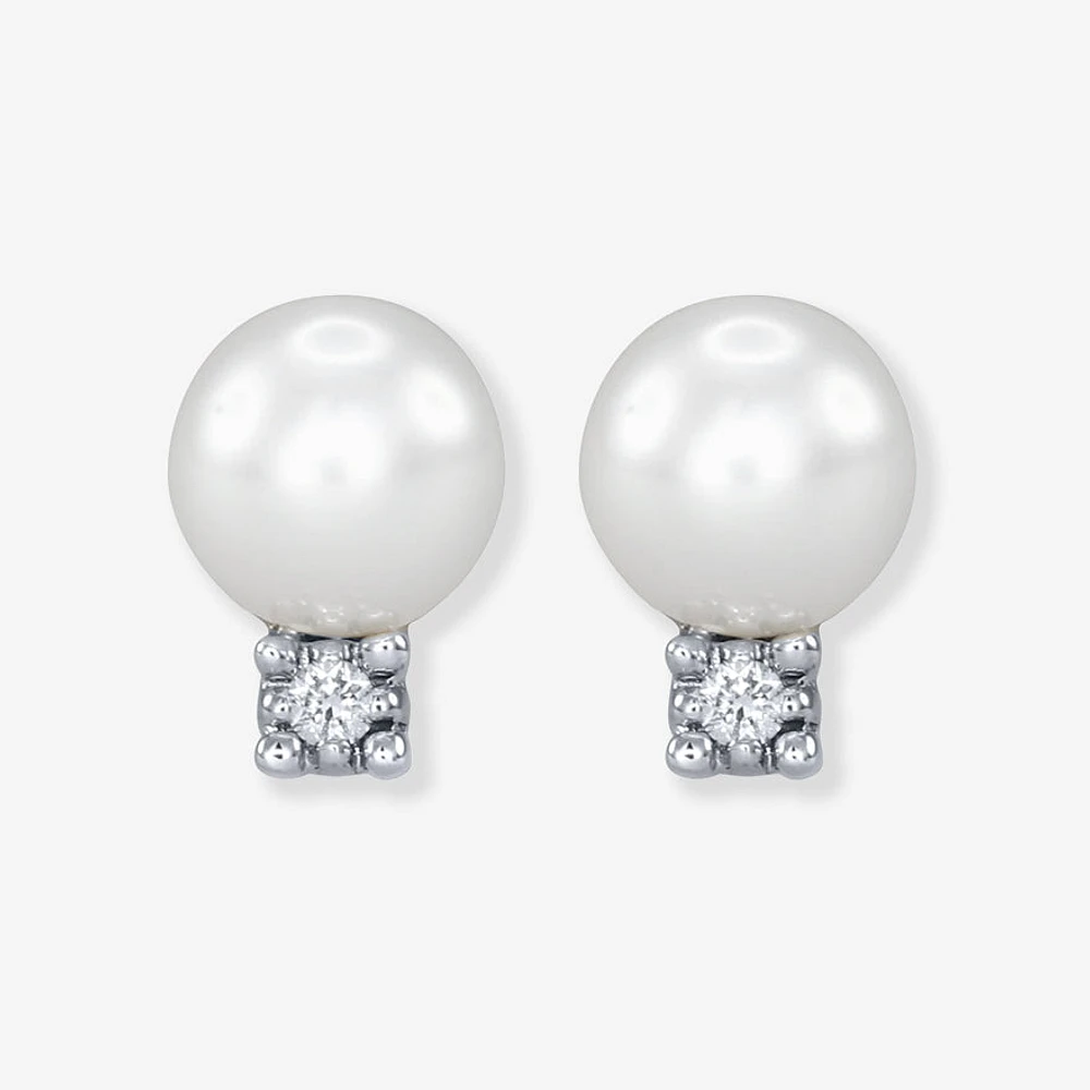 Pearl Earrings with Diamond Accents in 14K White Gold