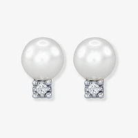 Pearl Earrings with Diamond Accents in 14K White Gold