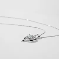 Heart Shaped Aquamarine Diamond Necklace in 10K White Gold