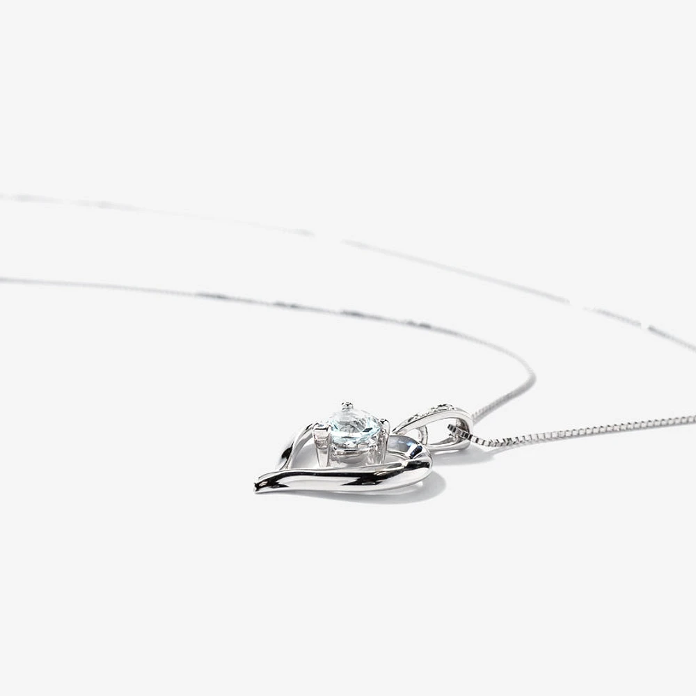 Heart Shaped Aquamarine Diamond Necklace in 10K White Gold