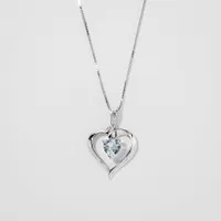 Heart Shaped Aquamarine Diamond Necklace in 10K White Gold