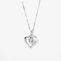 Heart Shaped Aquamarine Diamond Necklace in 10K White Gold