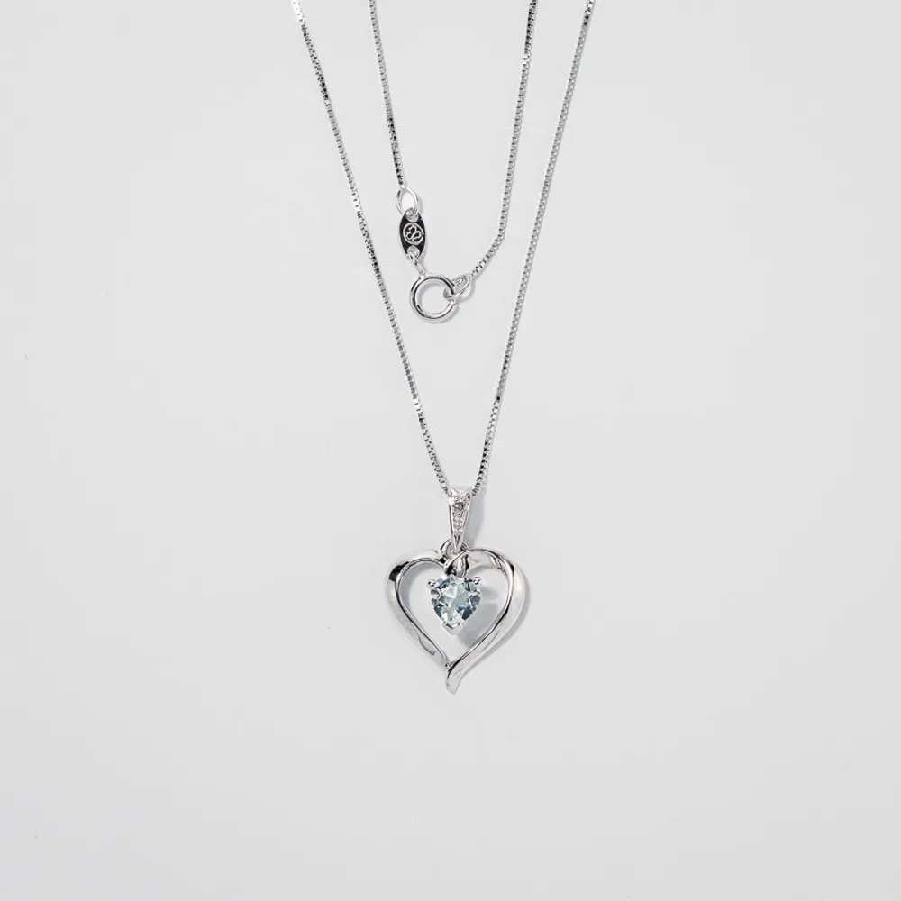 Heart Shaped Aquamarine Diamond Necklace in 10K White Gold