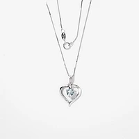 Heart Shaped Aquamarine Diamond Necklace in 10K White Gold