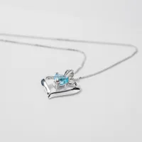 Heart Shaped Blue Topaz Diamond Necklace in 10K White Gold