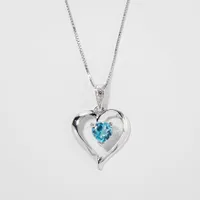 Heart Shaped Blue Topaz Diamond Necklace in 10K White Gold