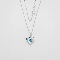 Heart Shaped Blue Topaz Diamond Necklace in 10K White Gold