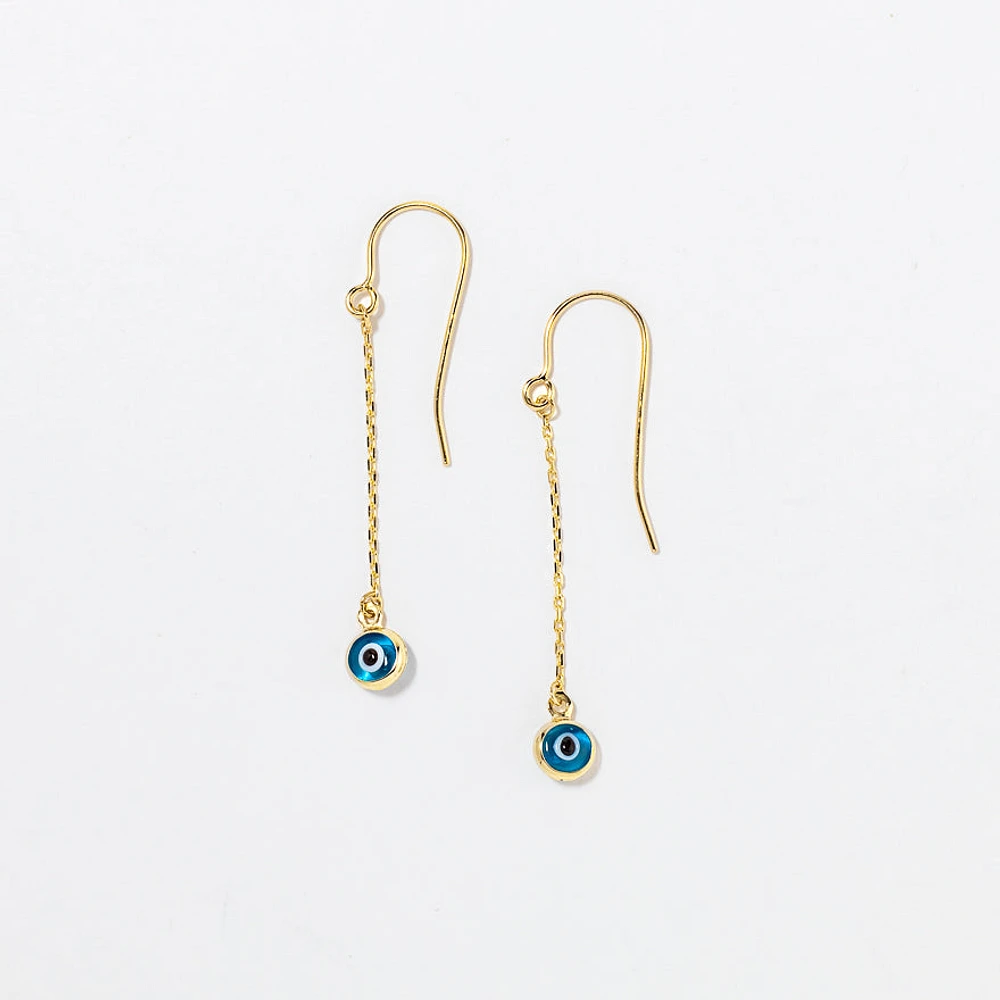 Evil Eye Drop Earrings in 10K Yellow Gold
