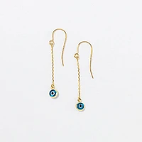 Evil Eye Drop Earrings in 10K Yellow Gold