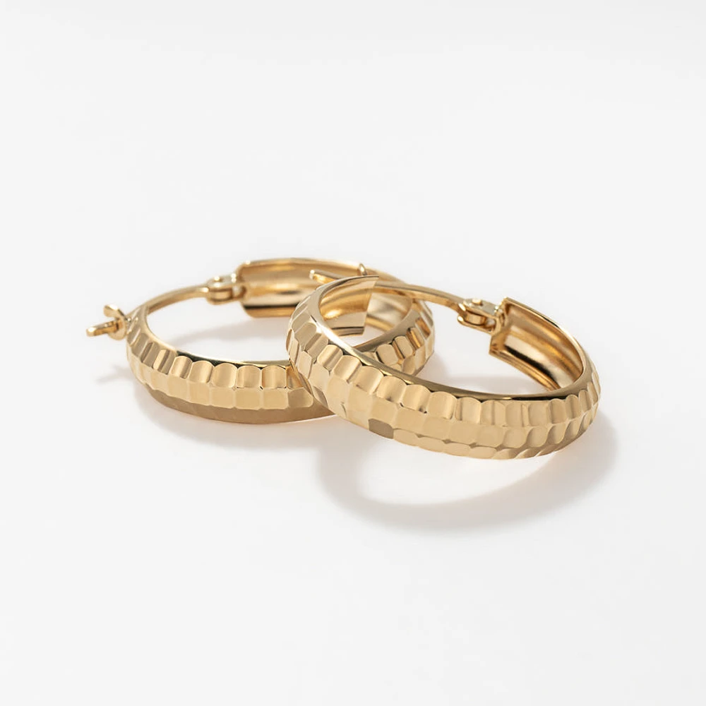 Domed Checkered Hoop Earrings in 10K Yellow Gold