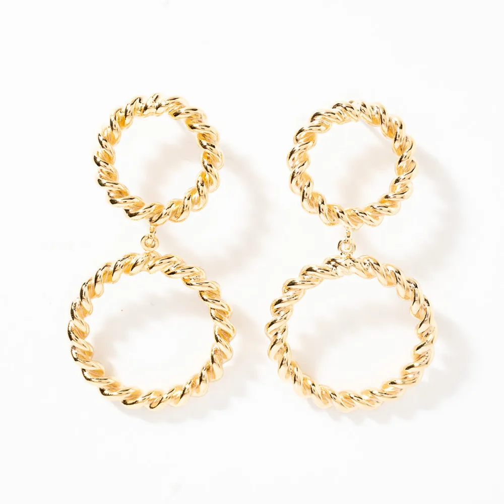 Double Twist Circle Drop Earrings in 10K Yellow Gold