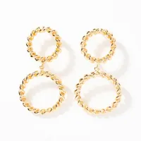 Double Twist Circle Drop Earrings in 10K Yellow Gold