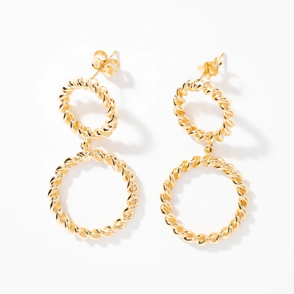 Double Twist Circle Drop Earrings in 10K Yellow Gold