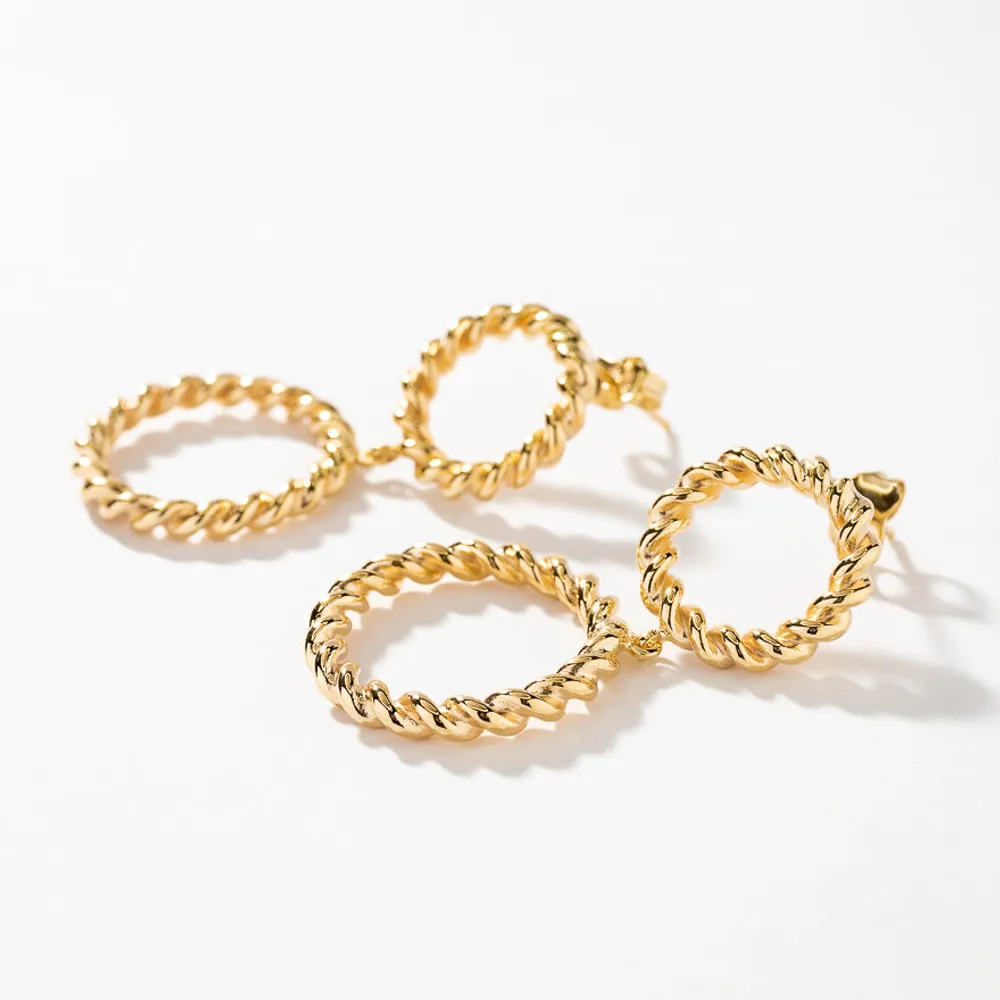 Double Twist Circle Drop Earrings in 10K Yellow Gold