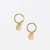Leaf Hoop Earrings in 10K Yellow Gold