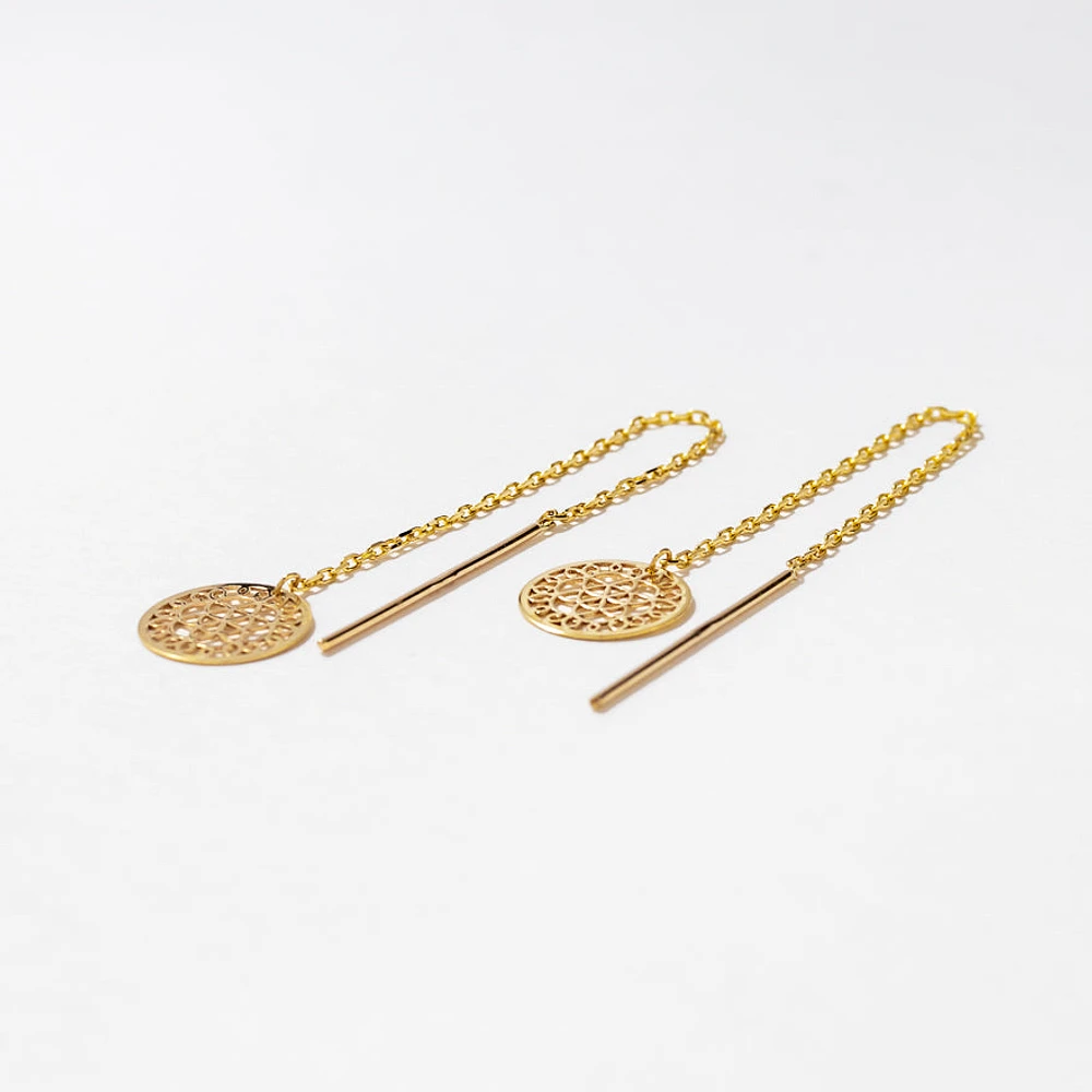 Round Lattice Pull Through Earrings in 10K Yellow Gold