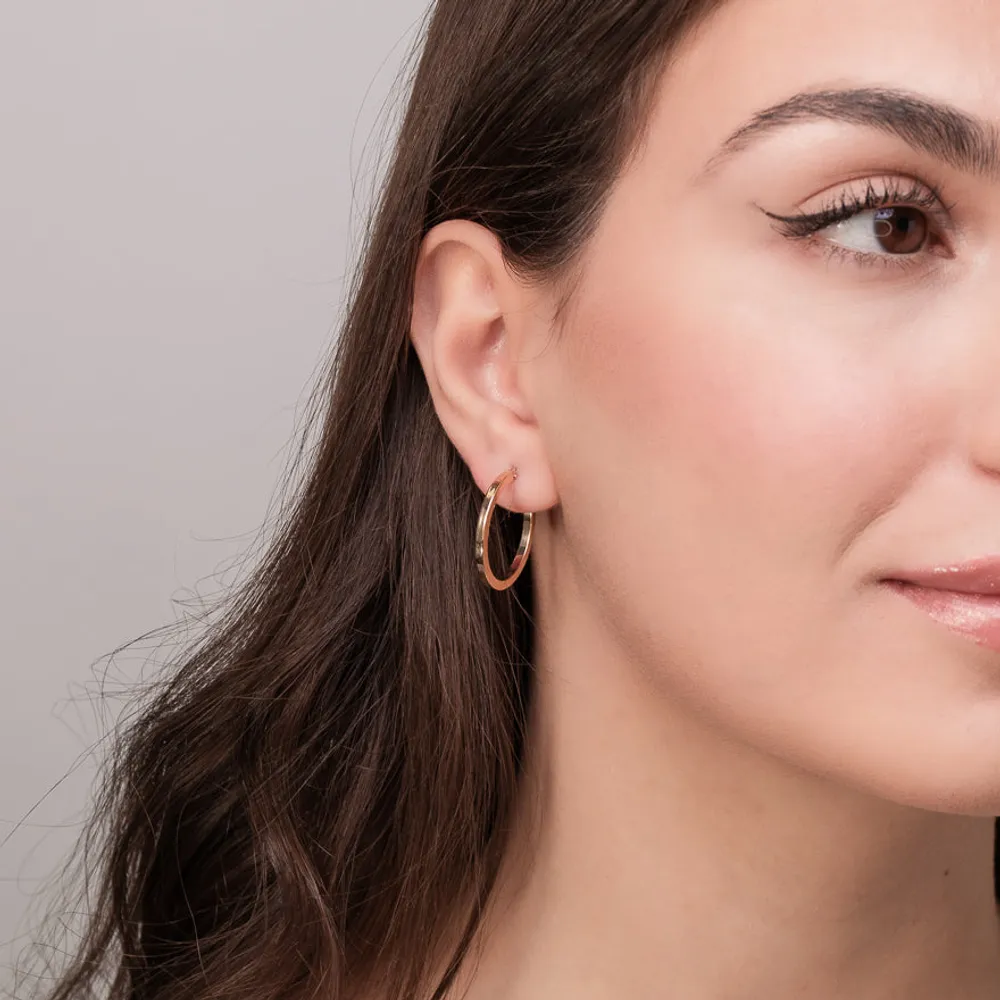 Square Tube Hoop Earrings in 14K Yellow Gold