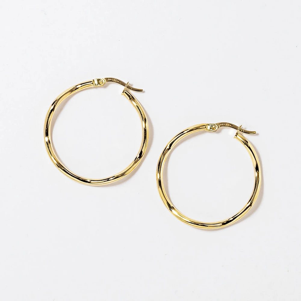 Wavy Hoop Earrings in 10K Yellow Gold